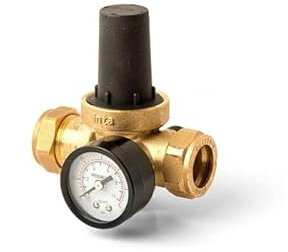 KOMIRO PRVG22 22mm Inlet/Outlet Brass Pressure Reducing Valve with Gauge - WRAS Approved
