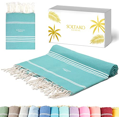 SOLTAKO Fouta Bali Premium XXL, Aqua, 200/200cm