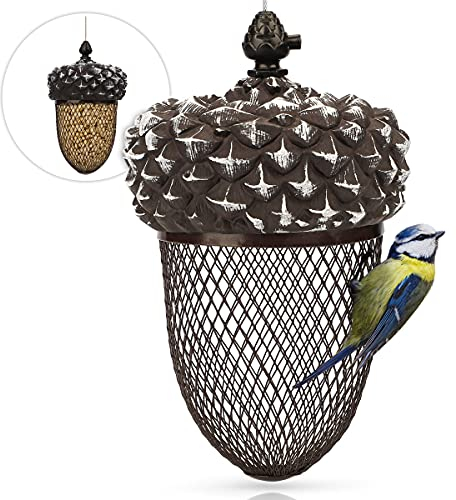 Wildlife Friend I bird feed dispenser for peanuts - feeding point acorn - peanut feeder made of stainless metal, bird feeding station for hanging - feed silo glans shape for wild birds