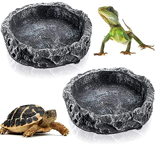 2 Stück Reptilienschale, Reptile Näpfe, Reptilien Fressnapf, Lizard Feeder, Resin Rock Reptile, Reptile Feeder Dish, Haltbarer Harzschalen-Eidechsen-Feeder für Schildkröten-Eidechsen-Chamäleon-Gecko