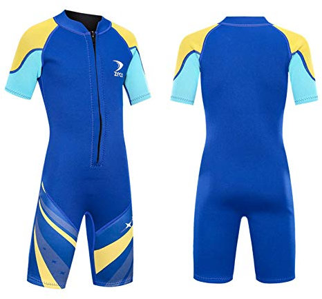 ZCCO Neoprenanzug Kinder, Kids Neoprenanzug 2.5mm Neopren Thermal Badeanzug, Neopren Front Zipper Taucheranzüge Surfen Schwimmen Tauchen Warmhalten für Wassersport,Blau L