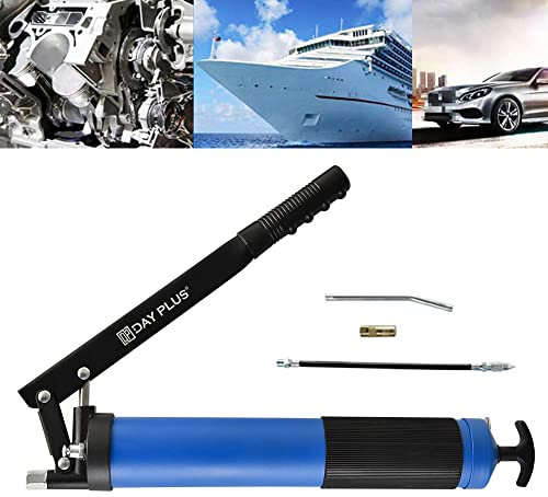 BRIEFNESS Mini Grease Gun Kit, 20 oz Load, 10000 PSI Heavy Duty Lever Grip Grease Gun Set with 1 Grease Gun Hose, 1 Rigid Pipe, 1 Sharp Type Nozzle, 1 Flat Type Nozzle