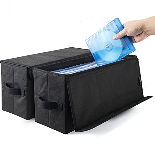 UENTIP CD-Aufbewahrungsbox, 1 Stück, CD-Hülle, 33,5 x 15 x 13,5 cm, Behälter für 30 CDs in vollen Juwelenhüllen, 60 CDs in schlanken Hüllen und 165 CDs in CD-Hüllen (black, 2apck-dvd-covered type)