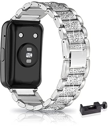 Metall Armband für Huawei Watch Fit/Elegant/New - Frauen Strass Glitzer Verstellbare Edelstahl Ersatzbänder Kompatibel mit Huawei Watch Fit (C)
