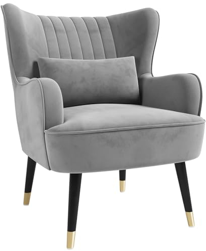 Vesgantti Ohrensessel Relaxsessel Lehnstühle Vintage Retro Sessel Polstersessel Fernsehsessel Armlehnensessel Cordsamt Grau