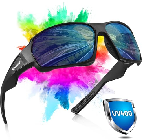 HONGYEA Fahrradbrille Sport Sonnenbrille für Herren UV400-Schutz Polarisierte Sportbrille TR90-Rahmen Winddichte für Outdoor-SportartenLaufen Angeln Radfahren Autofahren Klettern ski (Blue)（1）