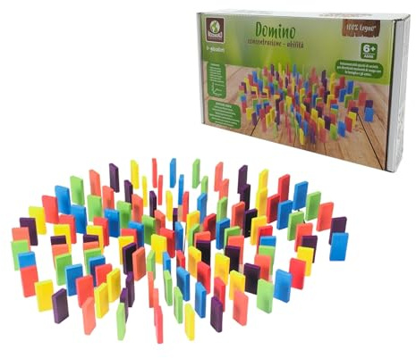 Gioco Domino Colorato in Legno - 120 Blocchi in Scatola Regalo - Set Classico Educativo Multigiocatore Con Tessere