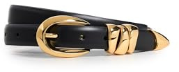 Madewell Women's Chunky Metal Leather Belt, True Black With Gold Hardware, Large