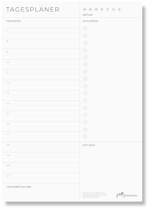 Tagesplaner Block DIN A5 mit To-Do-Liste und Zeitplan | Tagesziel & Tagesreflexion | To Do Planer | Arbeitsplaner | 50 Seiten | nachhaltig in Deutschland hergestellt (1)