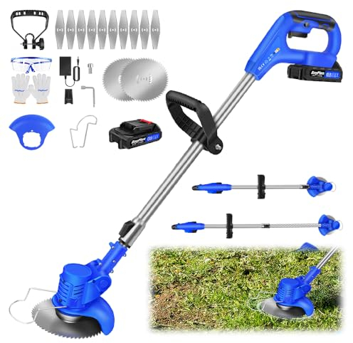 Akku Rasentrimmer mit Akku, 21V Elektrischer Akku Motorsense & Rasentrimmer Rasen mit Metall Messer, Akku Freischneider Elektrischer Elektro Trimmer Gartenkantenfräser für Garden, Trimmen
