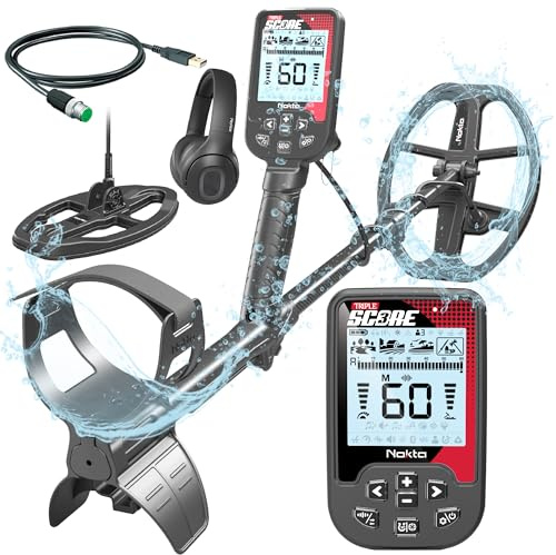 Nokta Triple Score Pro Détecteur de métaux pour Adultes – Entièrement étanche, Rechargeable, Multi-fréquences, faciles à Utiliser pour la Chasse au trésor