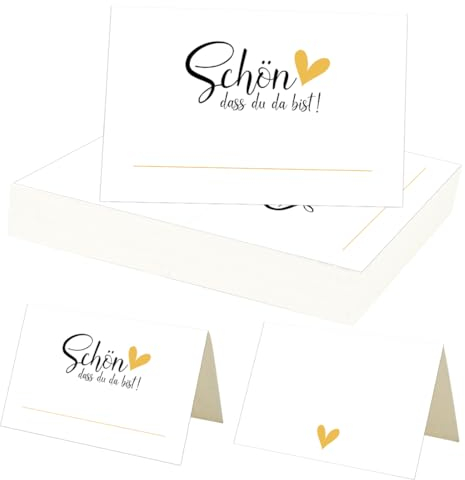 50 Stück Tischkarten Schön dass du da bist, Tischdekoration Namenskarten Hochzeit, Tischkarten geburtstag, Platzkarten Blanko zum Beschriften Platzkarten für Hochzeit Konfirmation Kommunion