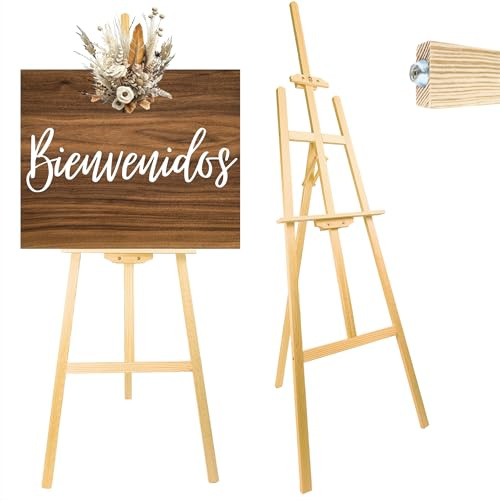 Chevalet en bois professionnel pour hôtellerie, affaires et événements, hauteur réglable et pliable, chevalet peinture pour grandes et petites toiles (bois naturel, 175 cm)