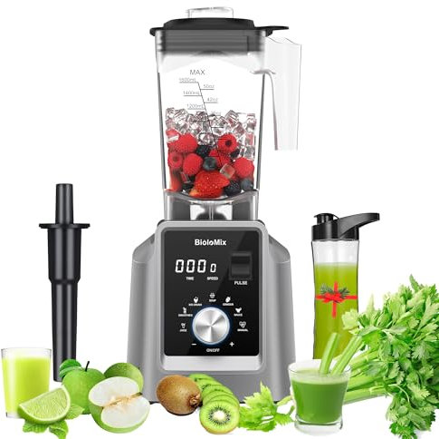 BioloMix Professional Blender Smoothie Mixer with 2L BPA Free Pitcher, Smart Timer And Pre-programed Peak 2200W Power Mixer 8 Blades for/Ice/Smoothie/Frozen Dessert/Hot Soup/Nuts (Grey, T5600)