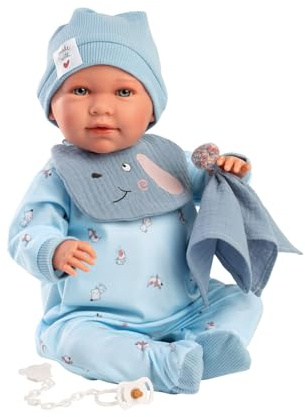 Llorens 1027420 babydocka Mimi, med blå ögon och mjuk kropp, babydocka inklusive hundklädsel, nappkedja och snuffelduk, 42 cm