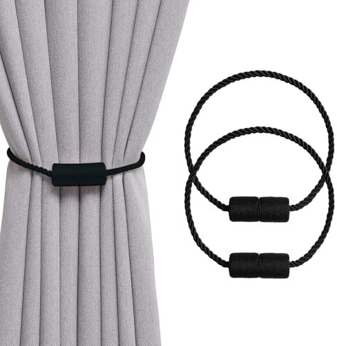 QEEROYO 2 Stück Magnetische Gardinen Raffhalter, Starke magnetische Vorhang-Raffhalter, Vorhang Halter, Vorhang Riemen Clip, Home, Büro, Dekoration, minimalistischer Stil, Schwarz