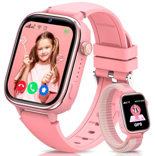 SWGOTA 4G Smartwatch Kinder, Telefon Uhr für Kinder mit GPS, Anrufe, Videoanrufen, Nachrichten, Schulmodus, SOS-Funktion, IP68 Wasserdicht, Wecker, Kamera und Schrittzähler (Rosa)