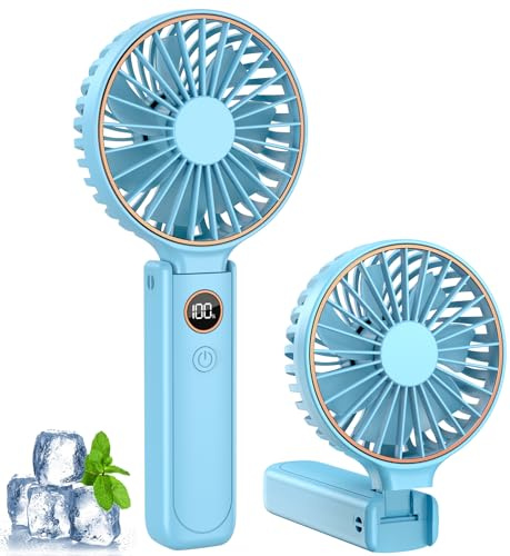 Ventilador Portátil, Pontente Ventilador Recargable USB-C con 6 Velocidades, Pantalla LED, Ventiladores de Mano 4000mAh para Viajes, Desplazamientos y Actividades al Aire Libre, Regalo para Mujeres