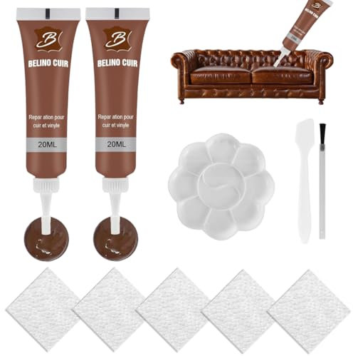 Jiounie Kit Riparazione Pelle, Crema di Riparazione in Pelle, Balsamo Riparazione Pelle, per Crepe da restauro in Pelle,Seggiolini Auto,Divani, Giacca in Pelle, Buchi, Usura (2Pz #Marrone)
