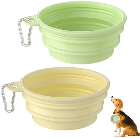 LAJUP 2 Piezas Bebedero Plegable, bebedero perro, Cuenco de Material TPE, Plato comedero portatil con mosquetón, para Gatos, Perros y Mascotas, para excursiones o Viajes (350ml)