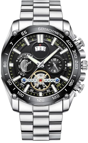 RORIOS Orologio Uomo Cronografo Analogico 30M Impermeabile Sportivo Watch Orologioes da Polso Movimento al Quarzo Classico Luminoso Argento