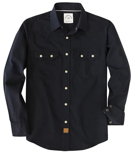 Dubinik® Pearl Snap Shirts for Men Long Sleeve Lightweight Casual Western Plaid Cowboy Cotton Vintage Work Shirt Black