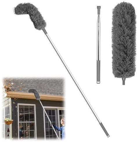 Nettoyeur de gouttières - Brosse de 250 cm - Avec manche télescopique - Outil de nettoyage de gouttières - Aucun démontage nécessaire - Pour feuilles, fenêtres, tuyaux de descente et toit (A)