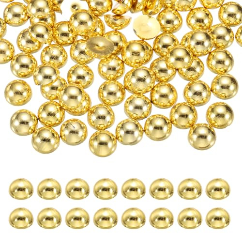 QUARKZMAN 150 Piezas De Media Perla Para Manualidades, 14 Mm Media Perla Plana Imitación Cabujón Abalorios Piedras Estrás Para DIY Manualidades Ropa Tazas Zapatos Adornos Uñas (Dorado Claro)