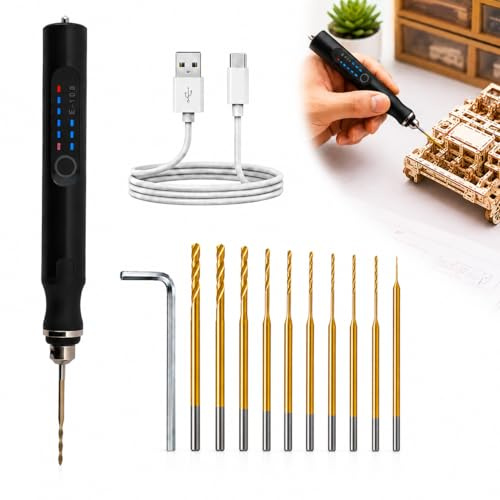 3-Speed Mini Electric Drill Pen with 10 Bits for DIY Crafting Black
