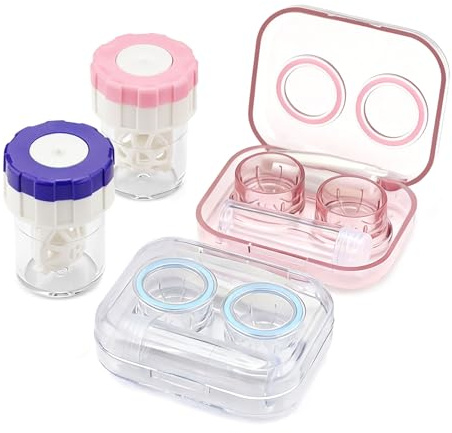 Thatyro 2 Portable Contact Lens Case Kit with Cleaner Washers, Travel Contact Lens Container Box with Applicator Removal Tool, Mirror, Tweezers & Solution Bottle for Daily Outdoor (Pink, Blue)