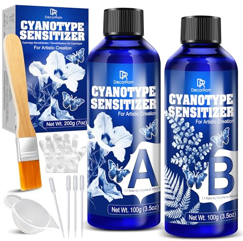 Cyanotype Kit 200g – 2 Component Cyanotype Solution & Chemicals Sensitizer | for Fabric Paper Art Projects – Sun Printing Supplies for Botanical Photography Blueprint Crafts Beginners & Artists