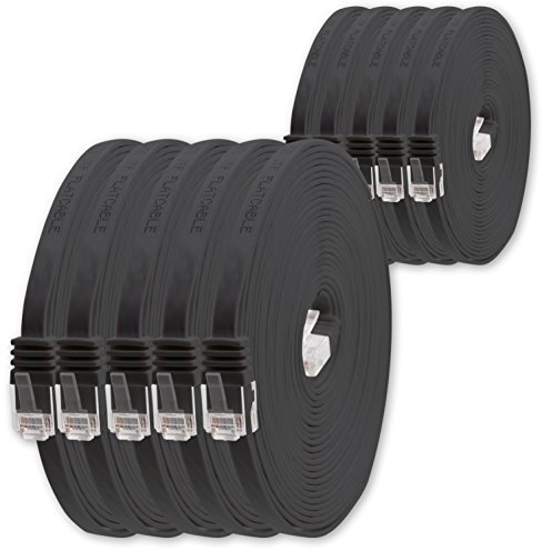 1aTTack.de Câble Réseau Cat6 Cat 6 Plat Flat Slim - 10x 1,5m - RJ45 Ethernet LAN DSL Routeur Modem - Noir