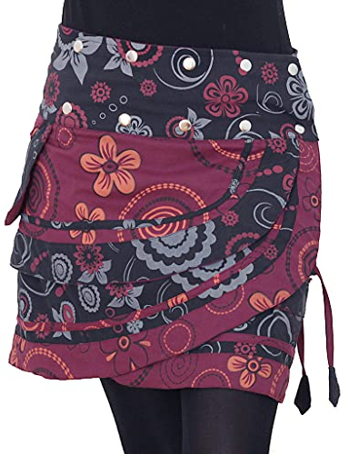 PUREWONDER Damen Wickelrock Baumwolle Rock mit Tasche sk182 Schwarz Einheitsgröße Verstellbar