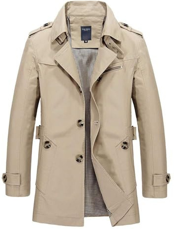 caidi Trench Cappotto Corto boutonné Caban Trench Coat Giacca a manica lunga Slim Fit Per autunno inverno in cotone uomo M Kaki clair
