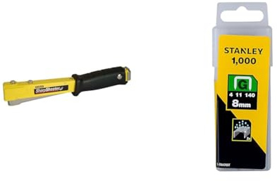 Stanley 6-Pht150 marteau Agrafeur Ht150C pour Agrafes de Type G - Utilisation Courante - Poids de Frappe optimal - Poignée Ergonomique & 1-TRA705T Agrafe 8 mm Type G Boîte 1000 pièces