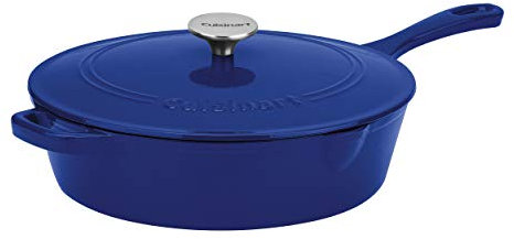 Cuisinart Chef's Classic Enameled Cast Iron Dutch Oven with Lid, Porcelain Enameled Interior, Oven Safe, Induction Compatible, 12-Inch, Chicken Fryer, Colbat