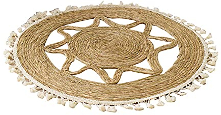  Natürlicher, handgewebter Jute-Teppich, rund, Jute-Teppich, Landhaus-Stil, geflochten, Küche, Flur, Teppich, Grasteppich für Schlafzimmer mit Quaste, 70 cm