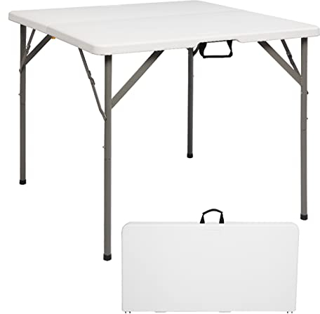Bonnlo Campingtisch Klappbar, Quadratischer Klapptisch Gartentisch, zweifach klappbarer kommerzieller Tisch, tragbarer Esstisch aus Kunststoff, für Küchen Garten Party Hochzeit Drinnen & Outdoor, Weiß