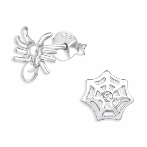 Monkimau Spinne mit Spinnennetz Ohrstecker Ohrringe aus 925 Silber Schmuck Silberohrringe Medizinisch für Kinder Mädchen Damen Frauen