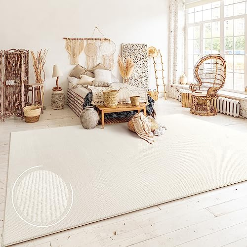 Paco Home Teppich Wohnzimmer Schlafzimmer Kurzflor Skandinavisches Boho Muster Melierte Optik Moderne Einfarbige Deko, Grösse:60x100 cm, Farbe:Creme