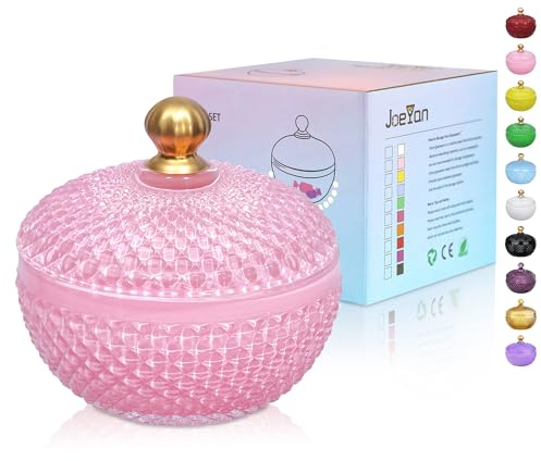 Joeyan Piccoli Barattoli Dolci in Vetro Rosa con Coperchio,Piatti di Caramelle in Vetro Rilievo per Noci,Cioccolato,Biscotti,Barattolo Decorativo per Matrimoni,Buffet Festa,Decorazioni per la Casa