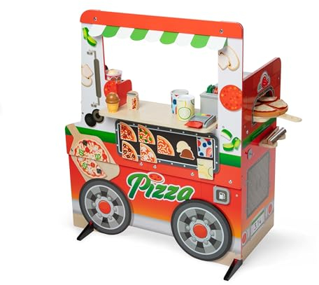 Melissa & Doug Wooden Pizza Food Truck Activity Centre with Play Food, for Boys and Girls 3+