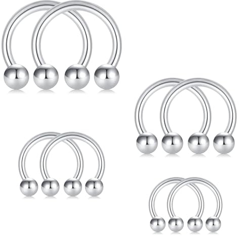 FECTAS 4 Pairs Horseshoe Septum Ring Piercing Jewellery 16G Stainless Steel Circular Barbells Earrings Cartilage Tragus Helix Daith Conch Nose Lip Rings 6-12mm