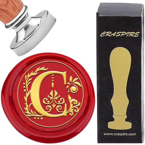 CRASPIRE Initial Alfabet C Vax Seal Stämpel Vintage Brev Avtagbar Silver Mässing Tätningshuvuden Stämpel 25 mm Koppar med Trähandtag För Bröllop Julkuvert Inbjudningar Presentkort
