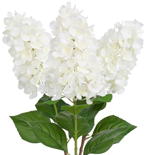 Hobyhoon 3Pcs Hydrangeas Artificial Flowers,Faux Hydrangea,73cm Long Stems Silk Hydrangea for Decoration,Table Centerpieces,Home,Farmhouse,Office,Hotel Decoration(White)