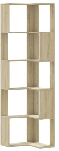 vidaXL Eckregal, Bücherregal Regal 5 Böden, Standregal Bücherschrank für Wohnzimmer, Aktenregal Büroregal Wandregal, Sonoma-Eiche Holzwerkstoff