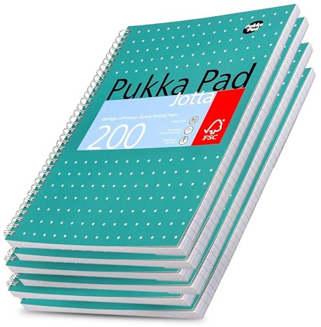Pukka Pad A4+ Metallic Jotta Notebook 22.5x29.6 cm Wirebound, 80 GSM Paper, 200 Pages, 8mm Lined with 4-Hole Punch Margins, Perforated Edges Notebook for School & Office (Green) (Pack of 6)