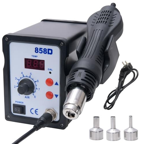 Umelee Estación de Soldadura de Aire Caliente 858D, Estación de Desoldadura 700 W con 3 Boquillas, Pantalla Digital de 100-450 °C, Hot Air Soldering Station para Soldadura y Desoldadura SMD