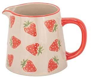 Sass & Belle jordgubbsmjölkkanna – dekorativt servistillbehör för kaffe, servering, liten mjölkkanna styling traditionell mönsterdesign för heminredning, kökstillbehör och omtänksamma husgåvor