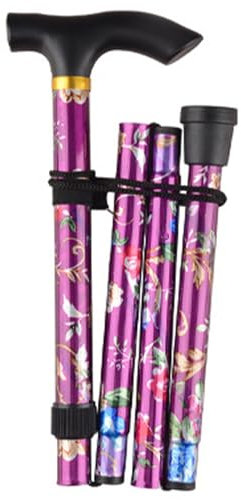 Bastone da passeggio allungabile per uomo e donna, per anziani o disabili, pieghevole, regolabile in altezza, motivo floreale viola, bastone da passeggio con cinturino da polso
